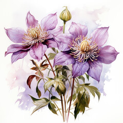 Obraz premium watercolor Purple passionflower clipart, Generative Ai