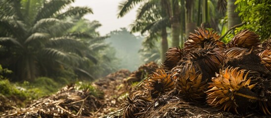 FFB after harvesting in a Malaysian palm oil plantation.