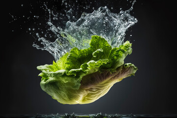 Crisp Lettuce Splash Created with Generative AI Technology