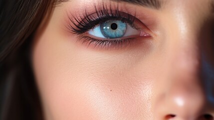 Obraz premium Beautiful woman with creative colorful makeup. Girl with vivid face art in luxurious shades. Fashion or cosmetics concept. Illustration for cover, postcard, interior design or print.