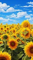 Obraz premium Blooming fields with yellow sunflowers