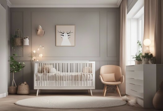 Cozy nursery interior background Scandinavian style 3D render
