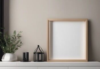 Mock up frame with minimal decor close up in home interior background 3d render (1)