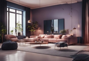 Obraz na płótnie Canvas Modern home interior in trendy pastel colors 3d render