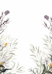  a floral border with white flowers and green leaves on a white background with a place for the text in the center.