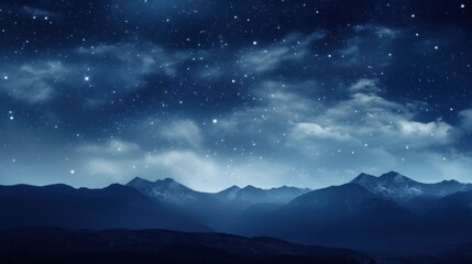  the night sky is full of stars and the mountains are silhouetted against the night sky with clouds and stars.