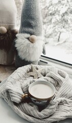 cup of coffee on the winter morning