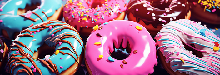 tasty donuts on color background
