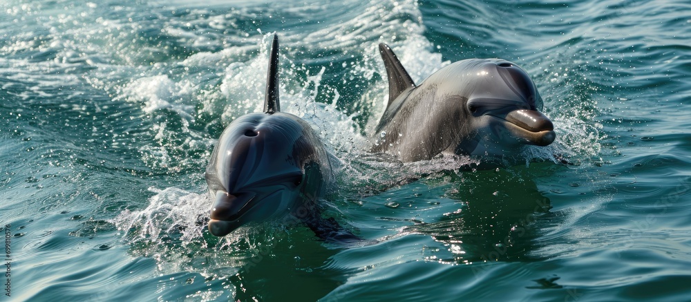 Poster Two Bottlenose Dolphins swimming near Virginia coast