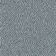 Seamless repeating pattern. Ethnic style irregular blue maze on a beige background. Surface pattern design. Abstract geometric shapes texture.