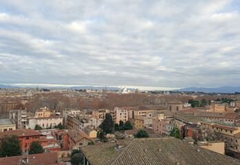 scenic panorama of Rome from the terrace of the Janiculum Hill