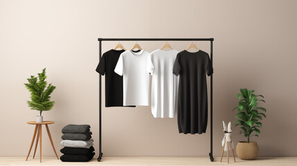 mockup of a blank boutique clothing rack