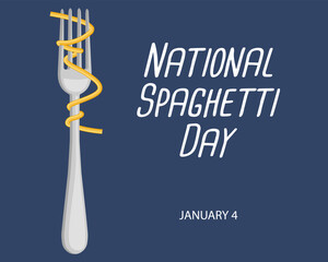 National Spaghetti Day. Lettering spaghetti, pasta on a fork. Postcard, banner, poster, vector