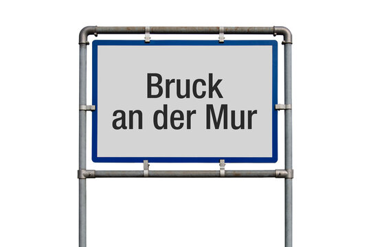 Ortseinfahrtsschild, Stadt Bruck an der Mur, Österreich