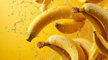 ripe bananas fruits with splash of water