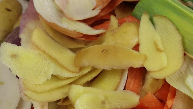 tas d'&eacute;pluchures de l&eacute;gumes, en gros plan
