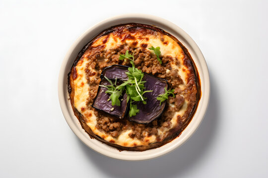 Greek potato, Bringle, and meat casserole with cheese - moussaka on a plate