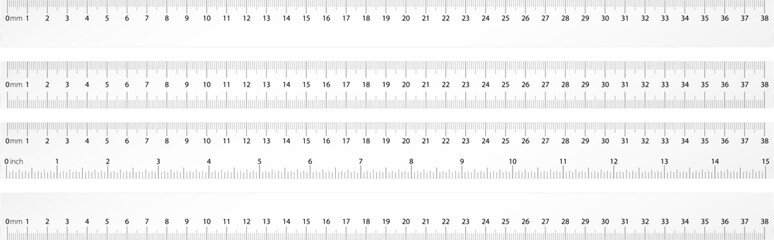 School simple ruler for scale size, length and width of geometrical chart silhouette in mathematics. Mm, cm and inch measure systems. Graph drawing tool - 699819773