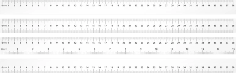 Deurstickers School simple ruler for scale size, length and width of geometrical chart silhouette in mathematics. Mm, cm and inch measure systems. Graph drawing tool © Svetlana Ievleva