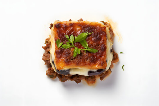Greek potato, Bringle, and meat casserole with cheese - moussaka on a plate