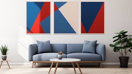 abstract blue and red geometric patterns wall frames