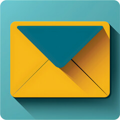 Flat email icon with blue and yellow, modern style. Simplified email symbol, vibrant blue-yellow gradient. Minimal email envelope icon, two-tone color scheme