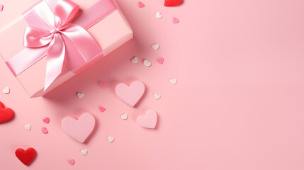valentine's day background with gifts and hearts and a space for text