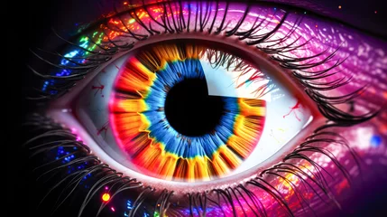 Zelfklevend Fotobehang Colorful eye on a black background. © mila103