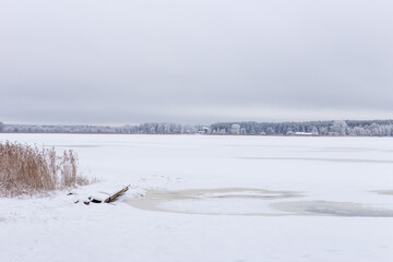 frozen lake in winter in Northern Europe