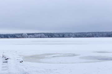 frozen lake in winter in Northern Europe