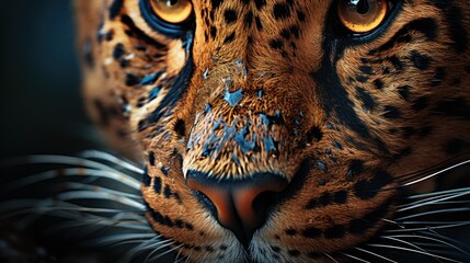 Fototapeta premium a close up of a leopard's face with a blurry look on it's face and eyes.