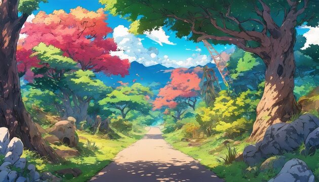 Anime illustration of a park