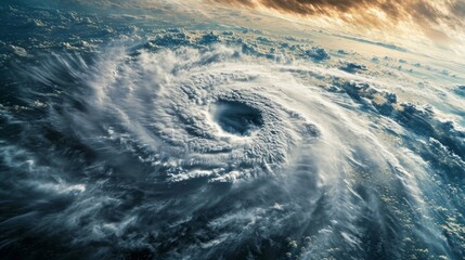depicts a super typhoon, a massive tropical storm, resembling a cyclone or hurricane - obrazy, fototapety, plakaty