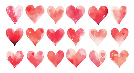 Pink and red watercolor hearts on isolated white background. Design for Valentine's Day's event, holiday decorations, greeting card. For Wedding invitations and stationery. Stickers for planner 