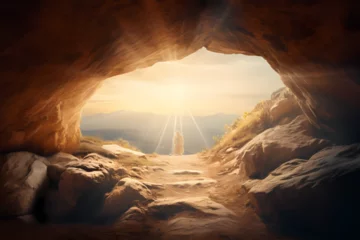 Selbstklebende Fototapeten Jesus rising from the tomb, easter sunday © WhereTheArtIs