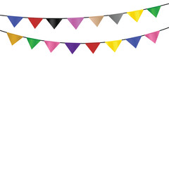 Colorful bunting flags isolated on white background, Party decoration, Colorful pennant flags for party decoration, carnival garland, birthday party decoration