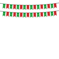Fototapeta na wymiar Garland of red, green flags, Vector illustration, Patriotic Celebration Background, Festive bunting flags, Holiday decorations, bunting decorations, pennant bunting banner flags