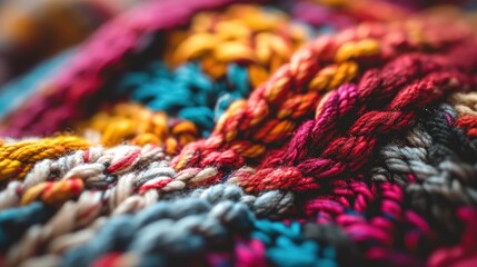 Close up of the colorful knit background - obrazy, fototapety, plakaty