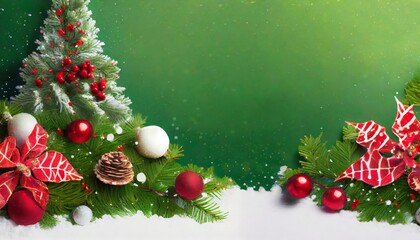 Festive Christmas Border with Decorations and Tree