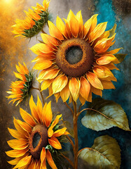 Piękne kwiaty Słoneczników. Dekoracja ścienna. Generative AI - obrazy, fototapety, plakaty