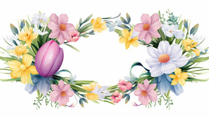 Generative AI image of Easter wreaths featuring vibrant flowers, eggs, and bows