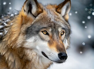 Fototapeta premium Wolf into the woods on winter