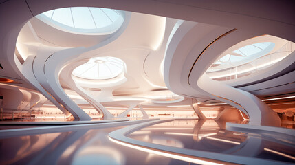 futuristic architecture with flowing lines - obrazy, fototapety, plakaty
