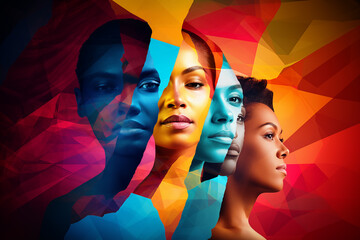 Obraz premium abstract collage of a lot of diverse faces, diversity concept, colorful people