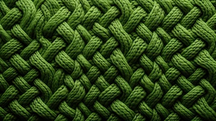 Poster  a close up view of a green knitted fabric with a braiding pattern on the side of the fabric. © Anna