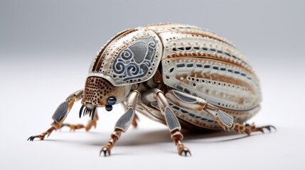 Naklejka premium a close up of a bug on a white surface with a pattern on the back of it's body.
