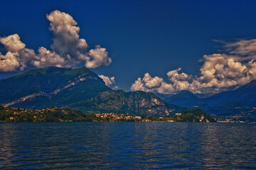 Lake Como in Northern Italy’s Lombardy region at the foothills of the Alps. Landscape views from a local town, Europe.