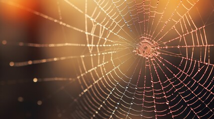 a close up of a spider's web on a blurry background with a blurry light in the background.