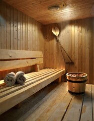Traditional Wooden Sauna Room Interior