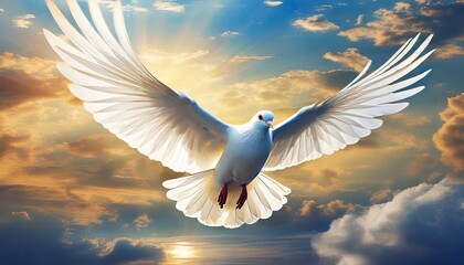 Faith and spirituality converge with a Christian dove in this serene image, embodying peace, purity, and religious sanctity - obrazy, fototapety, plakaty